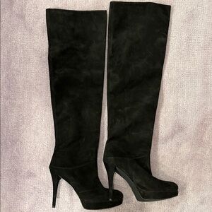 Stuart Weitzman Elegant Black Suede Over the Knee Boots